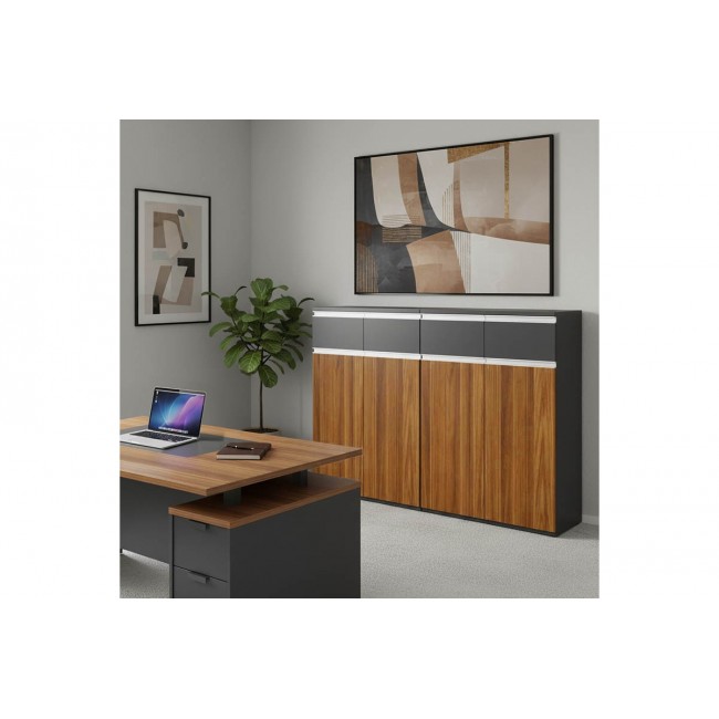 Ντουλάπια γραφείου "OSCAR" σε χρώμα καρυδί/ανθρακί 160x40x120