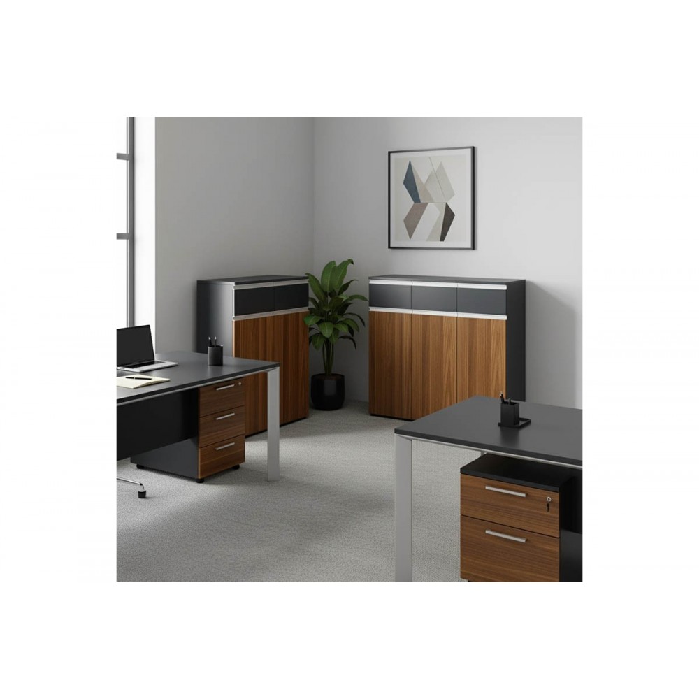 Ντουλάπια γραφείου "OSCAR" σε χρώμα καρυδί/ανθρακί 200x40x120