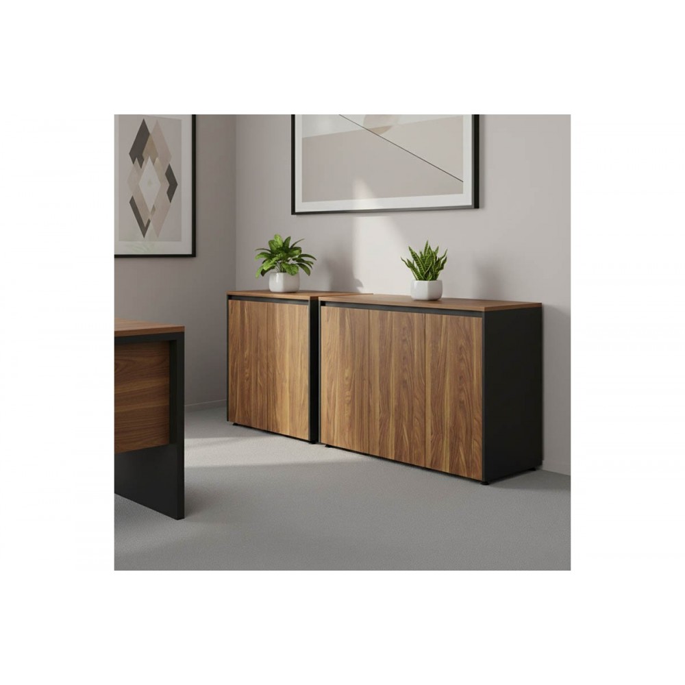 Ντουλάπια γραφείου χαμηλά "OSCAR" σε χρώμα καρυδί/ανθρακί 200x40x80