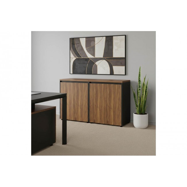 Ντουλάπια γραφείου χαμηλά "OSCAR" σε χρώμα καρυδί/ανθρακί 160x40x80