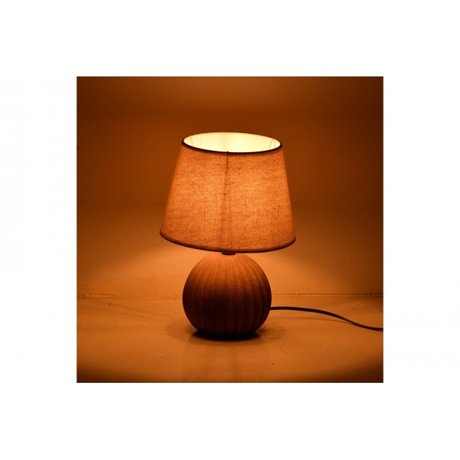 Επιτραπέζιο φωτιστικό "MELANIE" από ύφασμα/κεραμικό σε χρώμα γκρι αντικέ/μπεζ Φ22x30