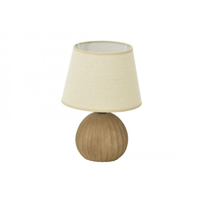 Επιτραπέζιο φωτιστικό "MELANIE" από ύφασμα/κεραμικό σε χρώμα γκρι αντικέ/μπεζ Φ22x30