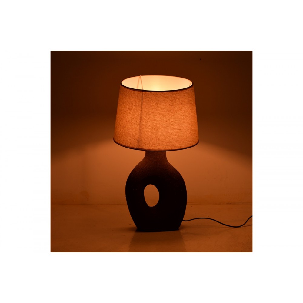 Επιτραπέζιο φωτιστικό "OVOLA" από ύφασμα/κεραμικό σε χρώμα γκρι αντικέ/μπεζ Φ30x52