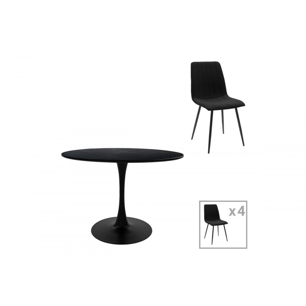 Τραπεζαρία 5τμχ "BALOU-NOOR" από mdf/ύφασμα σε χρώμα μαύρο Φ120x73