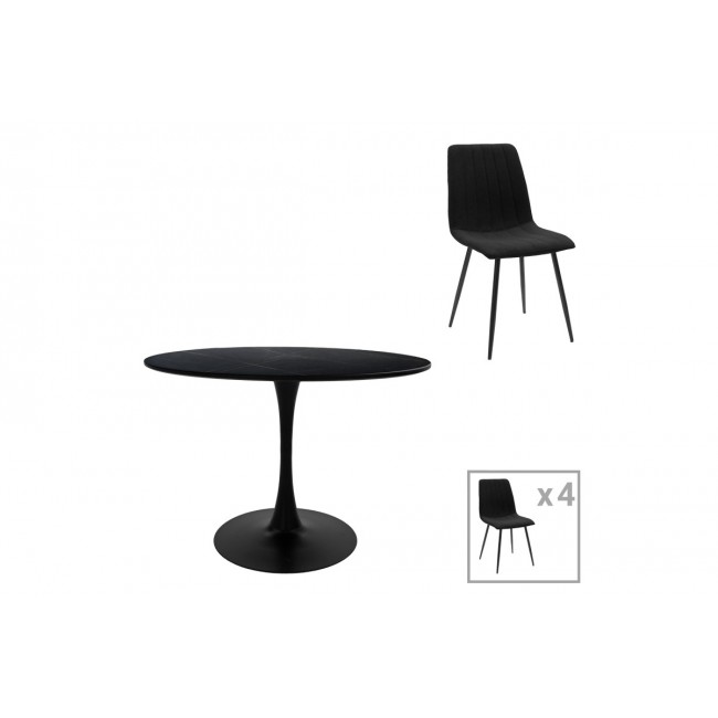 Τραπεζαρία 5τμχ "BALOU-NOOR" από mdf/ύφασμα σε χρώμα μαύρο Φ120x73