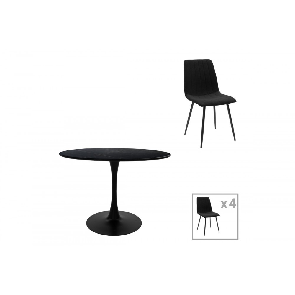 Τραπεζαρία 5τμχ "BALOU-NOOR" από mdf/ύφασμα σε χρώμα μαύρο Φ100x73