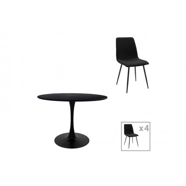 Τραπεζαρία 5τμχ "BALOU-NOOR" από mdf/ύφασμα σε χρώμα μαύρο Φ100x73