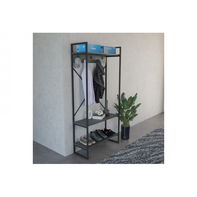 Έπιπλο εισόδου "LEVENTO" από μέταλλο σε χρώμα ανθρακί/μαύρο 88x34x180