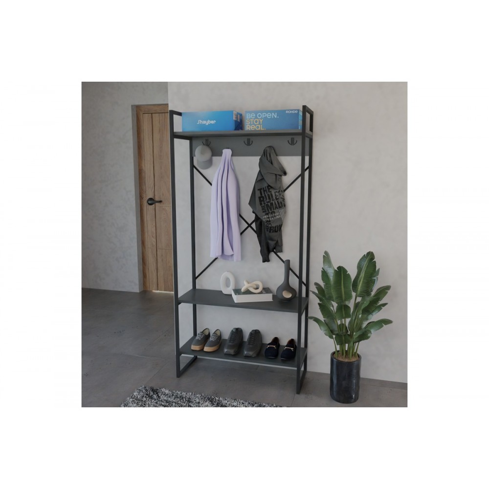 Έπιπλο εισόδου "LEVENTO" από μέταλλο σε χρώμα ανθρακί/μαύρο 88x34x180