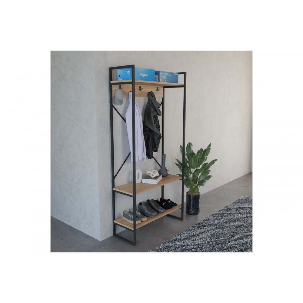 Έπιπλο εισόδου "LEVENTO" από μέταλλο σε χρώμα oak/μαύρο 88x34x180