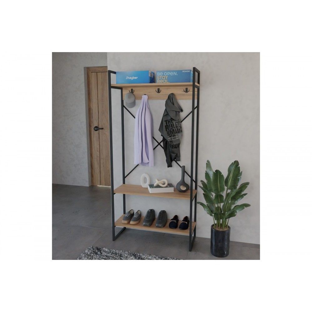 Έπιπλο εισόδου "LEVENTO" από μέταλλο σε χρώμα oak/μαύρο 88x34x180