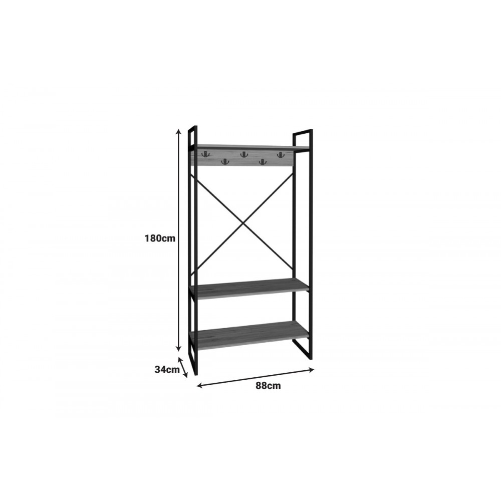 Έπιπλο εισόδου "LEVENTO" από μέταλλο σε χρώμα oak/μαύρο 88x34x180