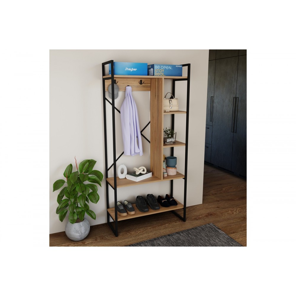 Έπιπλο εισόδου "FERANDA" από μέταλλο σε χρώμα oak/μαύρο 88x34x180