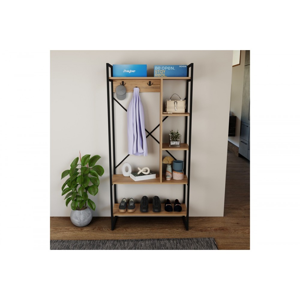 Έπιπλο εισόδου "FERANDA" από μέταλλο σε χρώμα oak/μαύρο 88x34x180