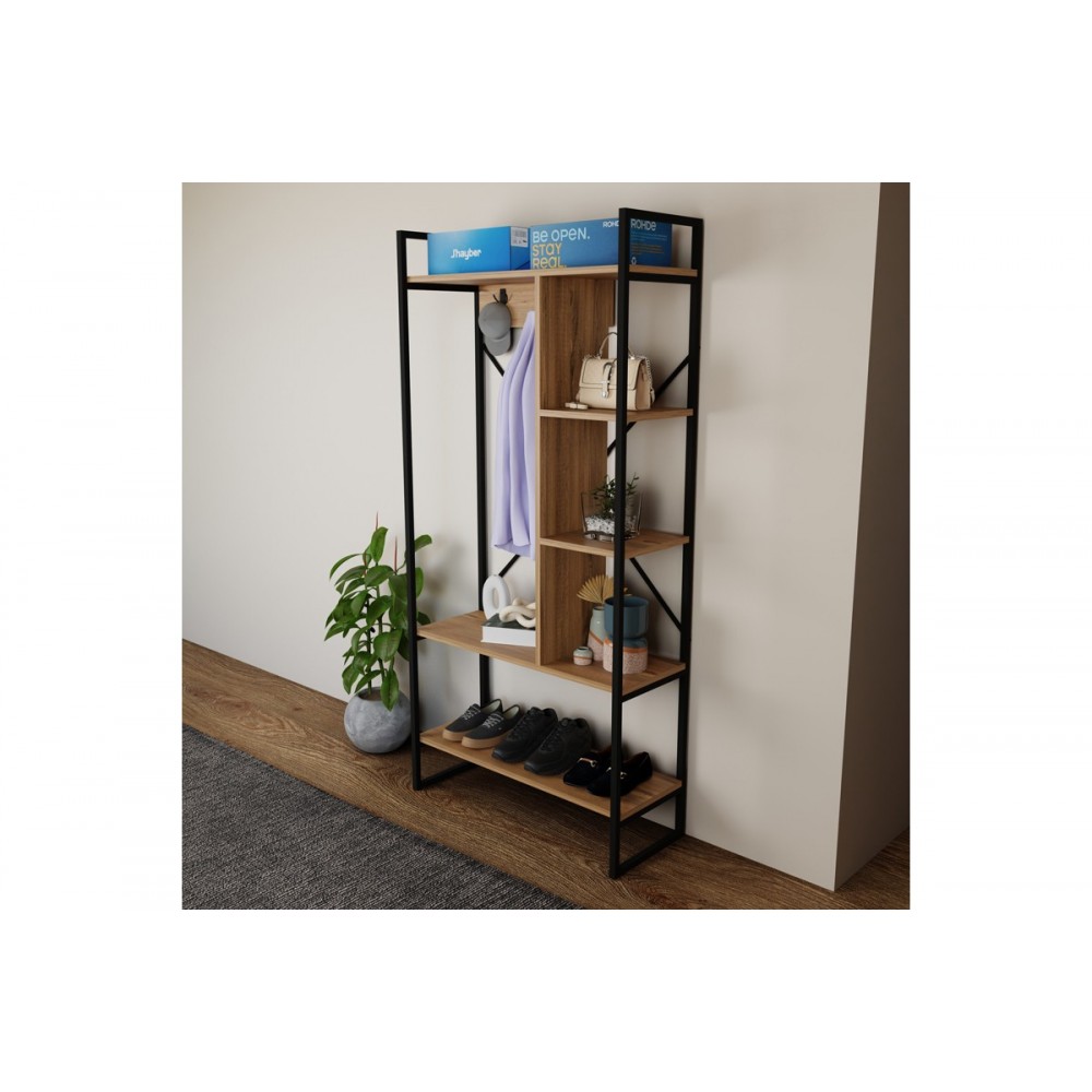 Έπιπλο εισόδου "FERANDA" από μέταλλο σε χρώμα oak/μαύρο 88x34x180