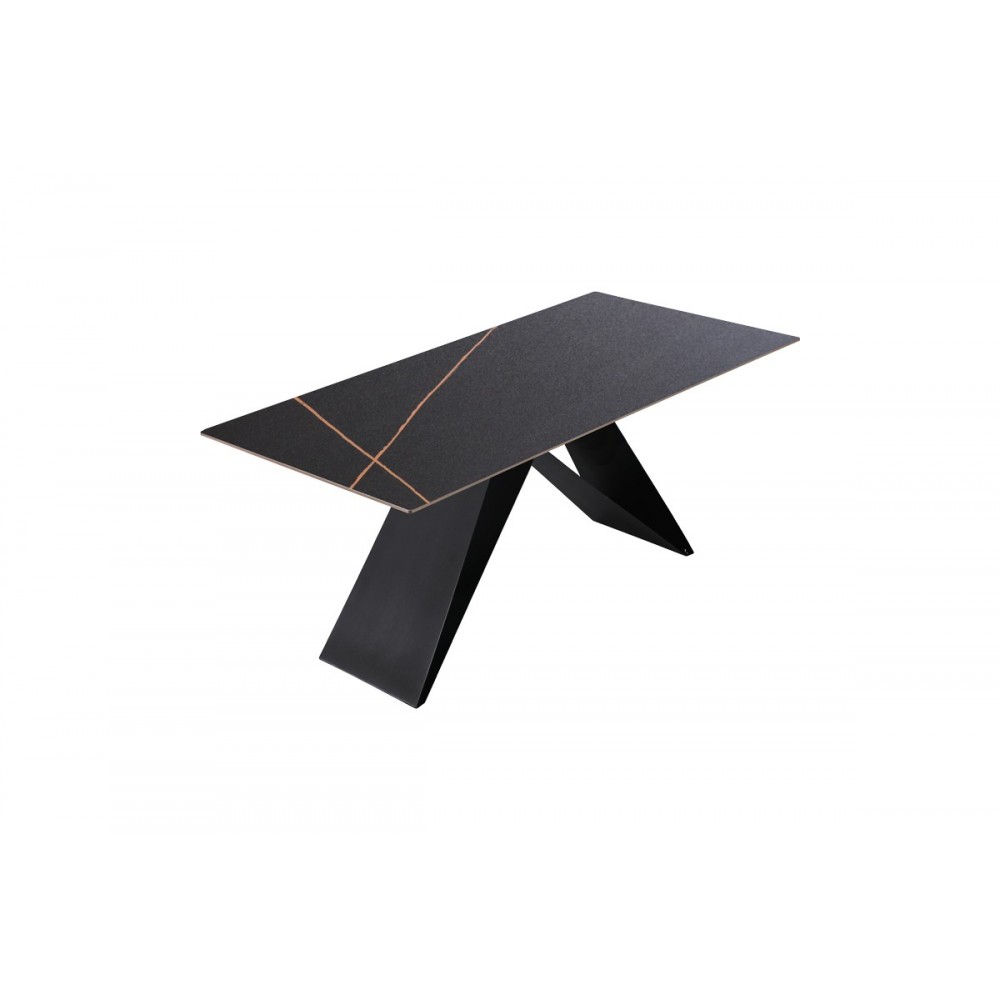 Τραπέζι "MEJA" από sintered stone/μέταλλο σε χρώμα μαύρο μαρμάρου 180x90x76