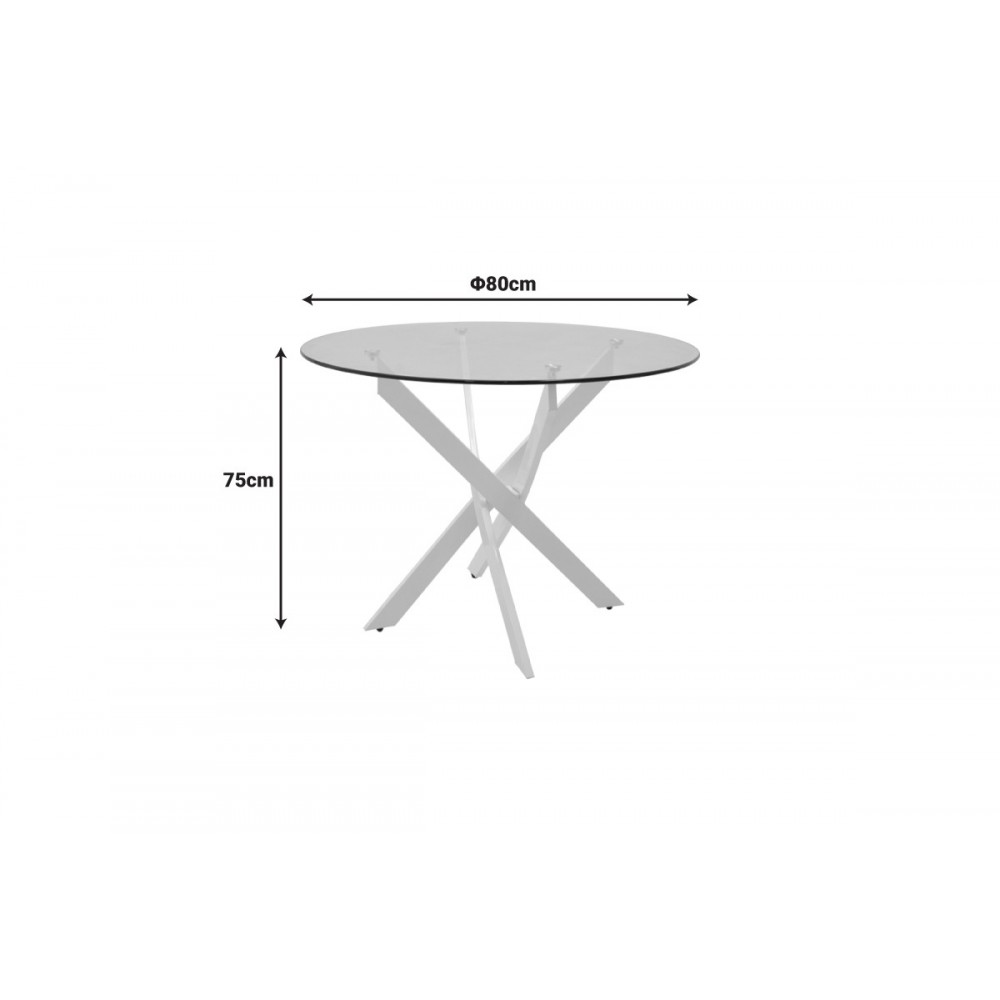 Τραπέζι "ANTORO" από γυαλί/μέταλλο σε χρώμα λευκό Φ80x75