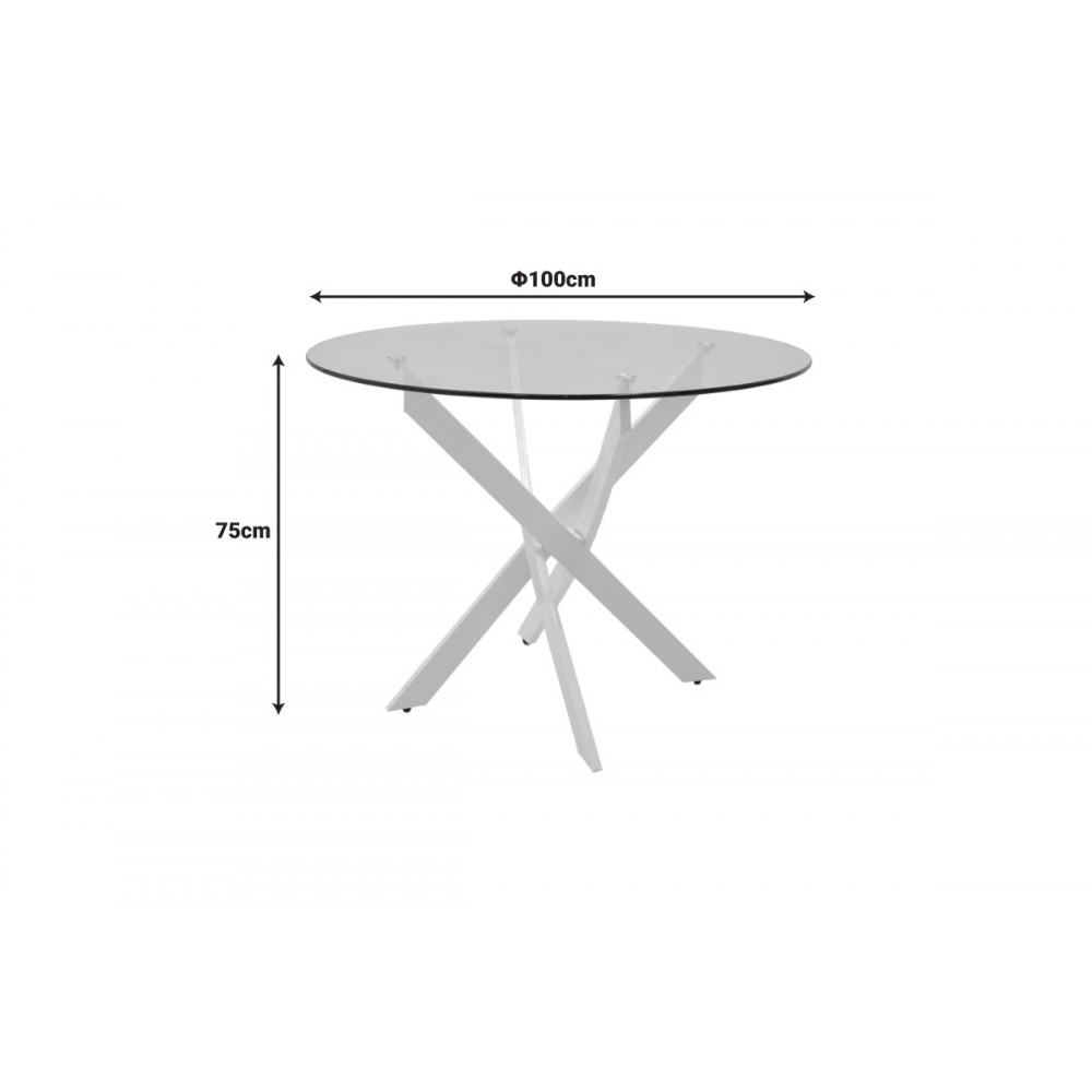 Τραπέζι "ANTORO" από γυαλί/μέταλλο σε χρώμα λευκό Φ100x75