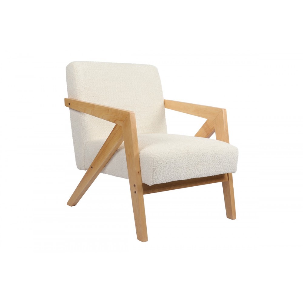 Πολυθρόνα "GARIFA" από ύφασμα/rubberwood σε χρώμα λευκό/φυσικό 79x75x75