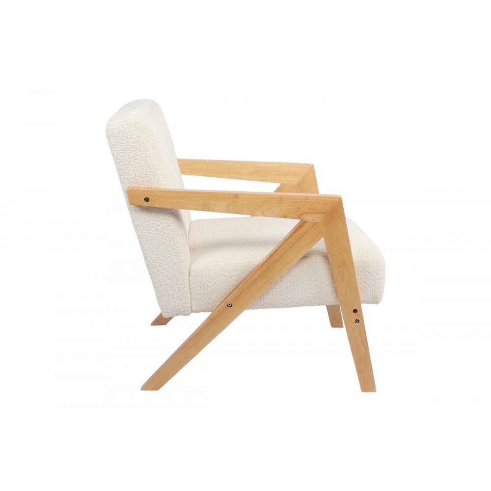 Πολυθρόνα "GARIFA" από ύφασμα/rubberwood σε χρώμα λευκό/φυσικό 79x75x75