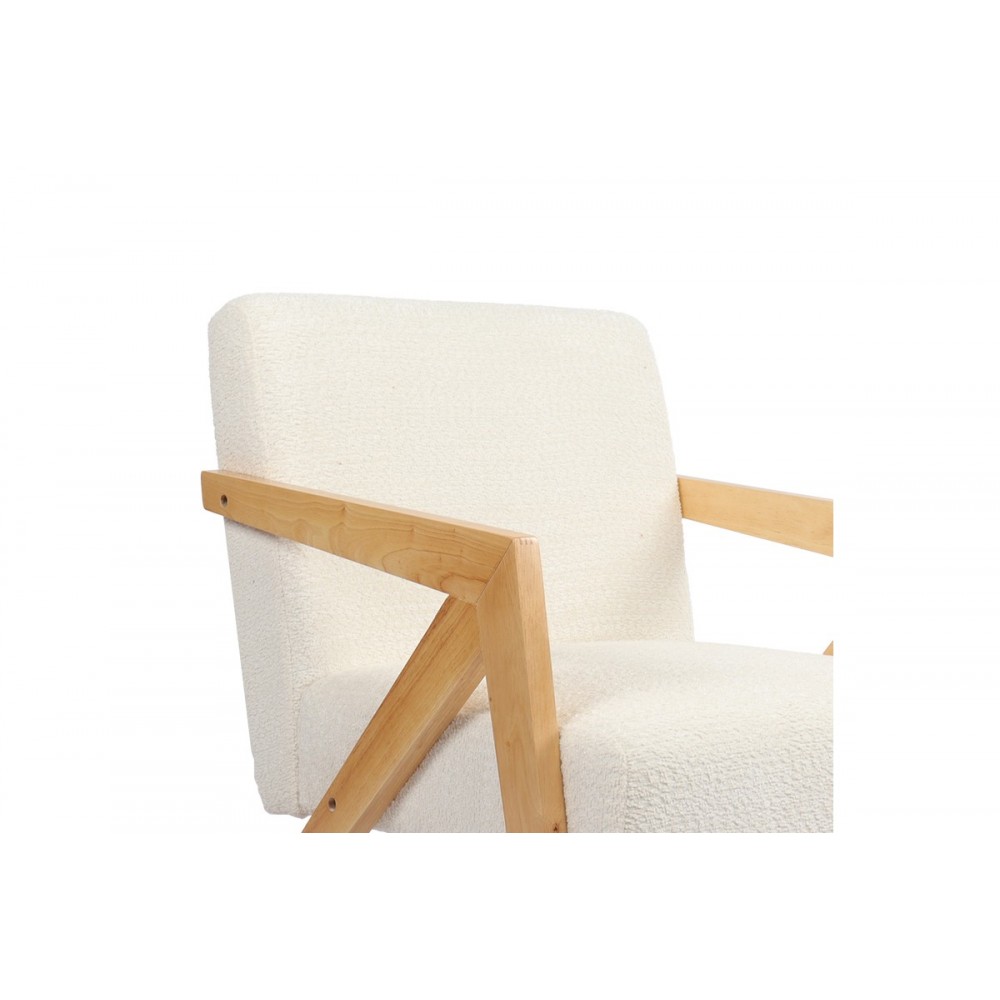 Πολυθρόνα "GARIFA" από ύφασμα/rubberwood σε χρώμα λευκό/φυσικό 79x75x75