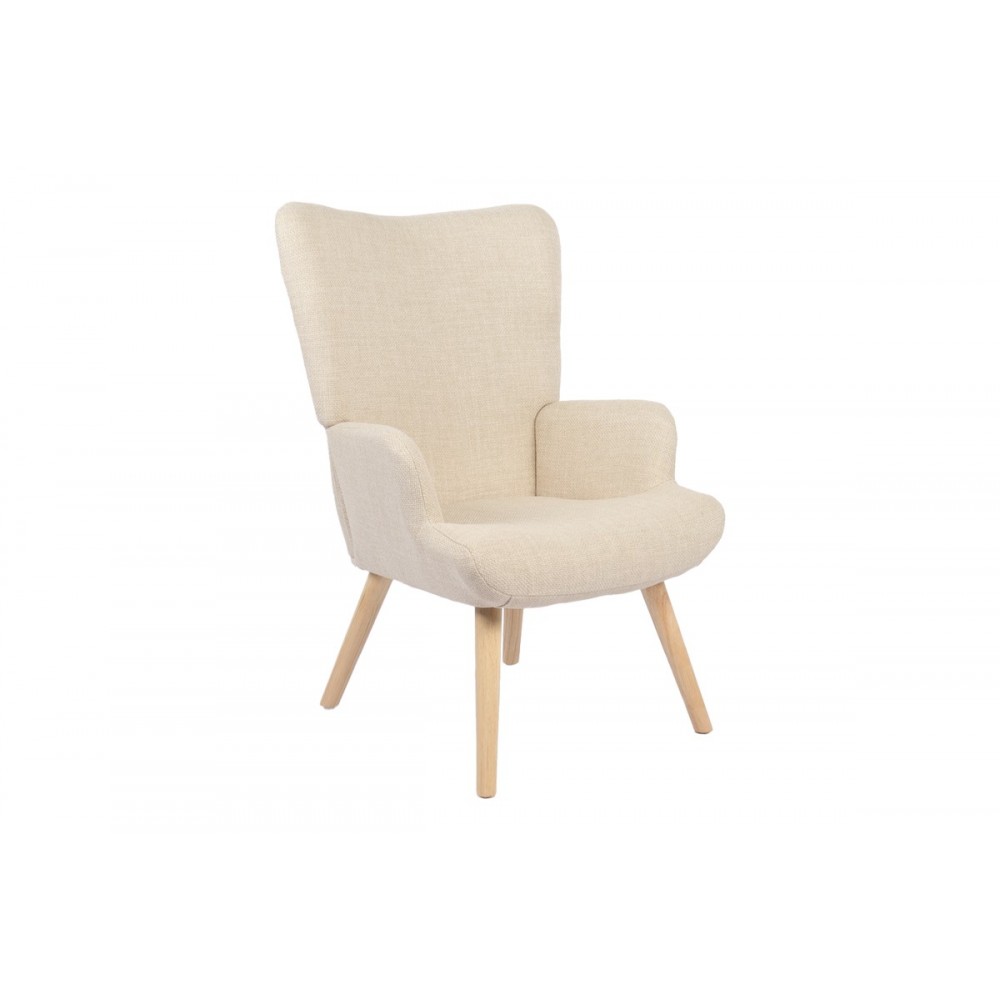 Πολυθρόνα-μπερζέρα "GERLINA" από ύφασμα/rubberwood σε χρώμα κρεμ/φυσικό 71x64x94