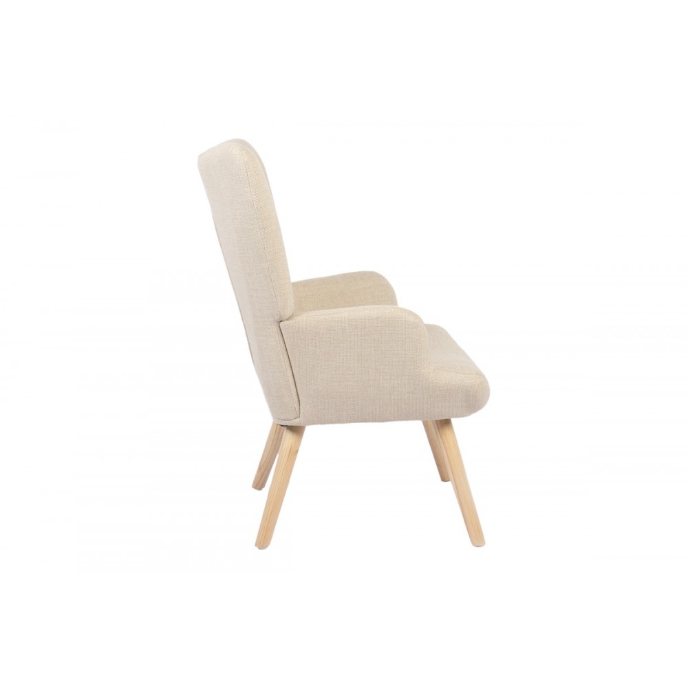 Πολυθρόνα-μπερζέρα "GERLINA" από ύφασμα/rubberwood σε χρώμα κρεμ/φυσικό 71x64x94