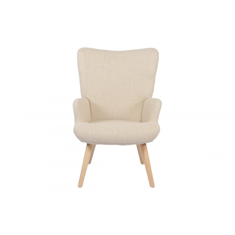 Πολυθρόνα-μπερζέρα "GERLINA" από ύφασμα/rubberwood σε χρώμα κρεμ/φυσικό 71x64x94