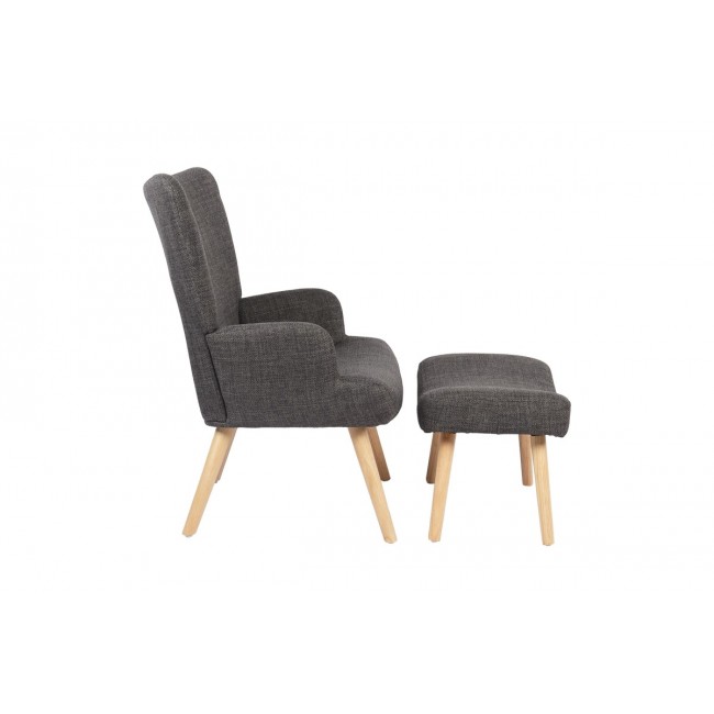 Πολυθρόνα-μπερζέρα "GERLINA" με υποπόδιο από ύφασμα/rubberwood σε χρώμα ανθρακί/φυσικό 71x64x94