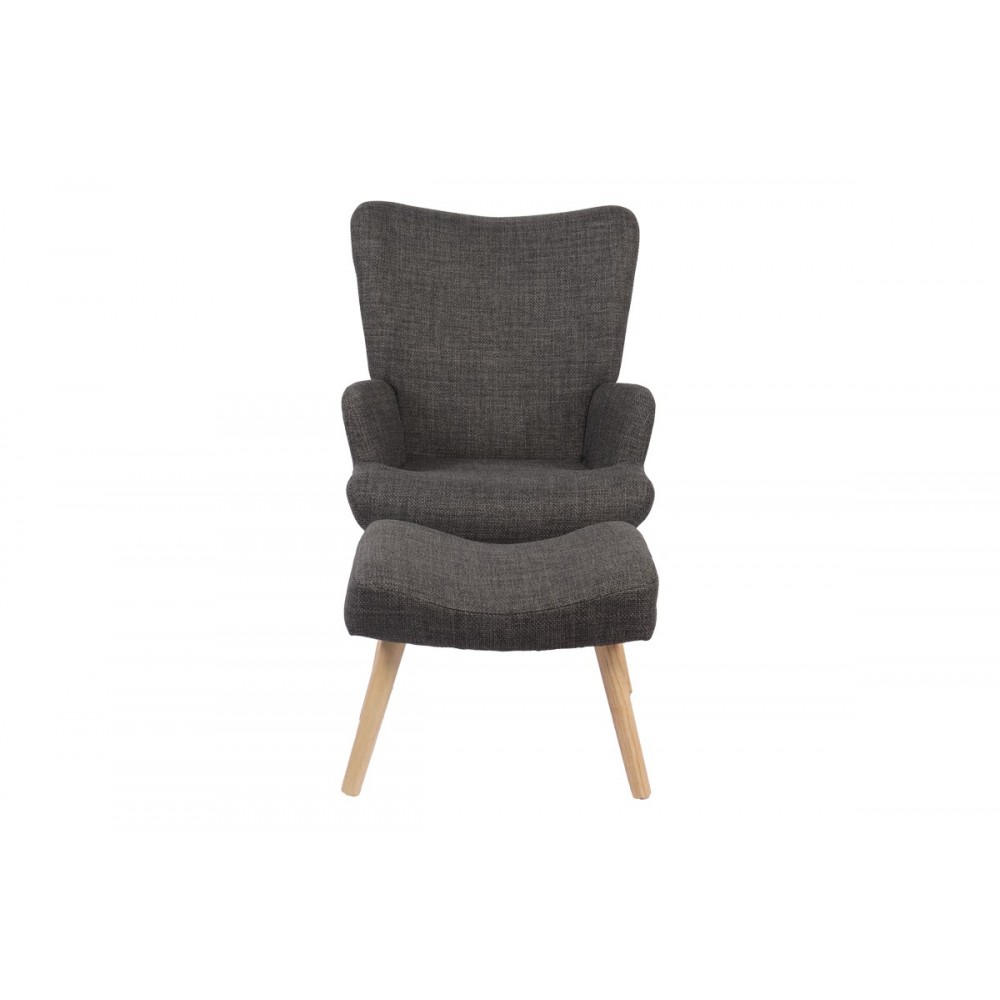 Πολυθρόνα-μπερζέρα "GERLINA" με υποπόδιο από ύφασμα/rubberwood σε χρώμα ανθρακί/φυσικό 71x64x94