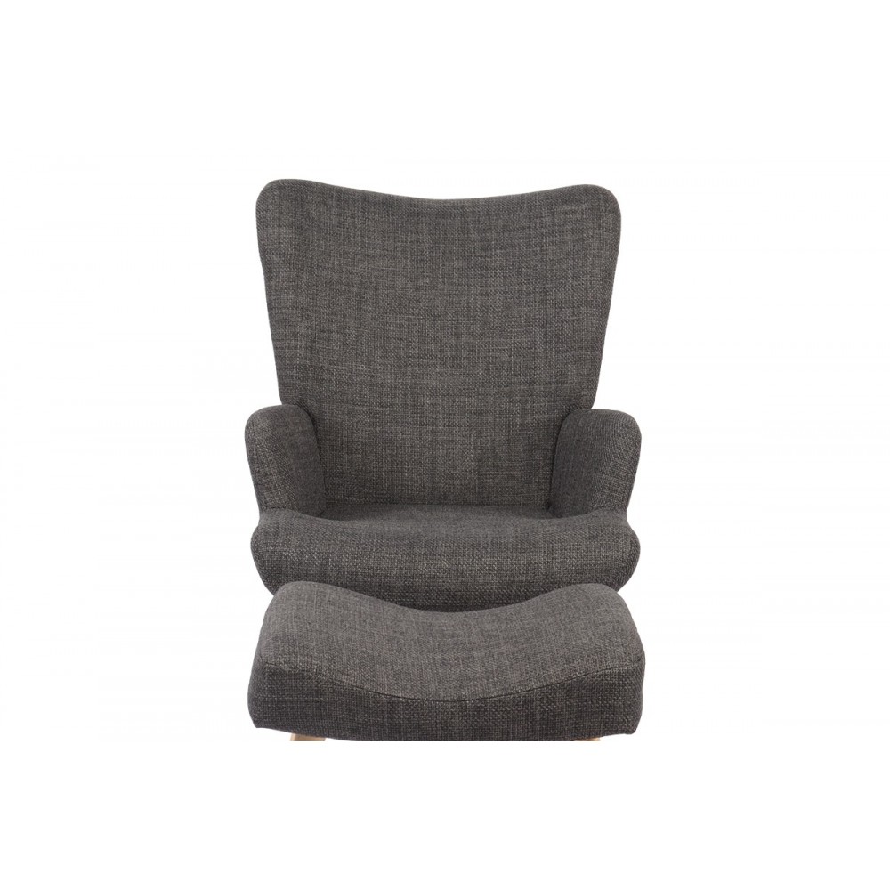 Πολυθρόνα-μπερζέρα "GERLINA" με υποπόδιο από ύφασμα/rubberwood σε χρώμα ανθρακί/φυσικό 71x64x94