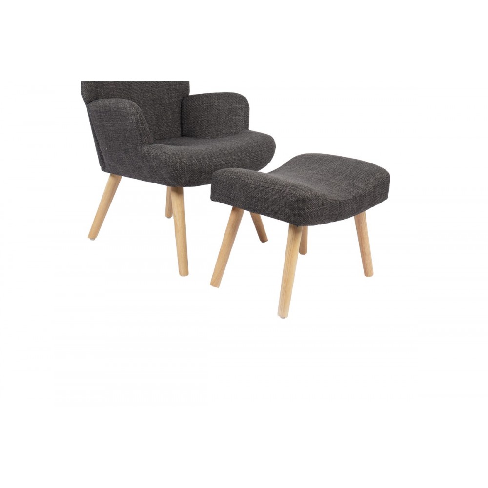 Πολυθρόνα-μπερζέρα "GERLINA" με υποπόδιο από ύφασμα/rubberwood σε χρώμα ανθρακί/φυσικό 71x64x94