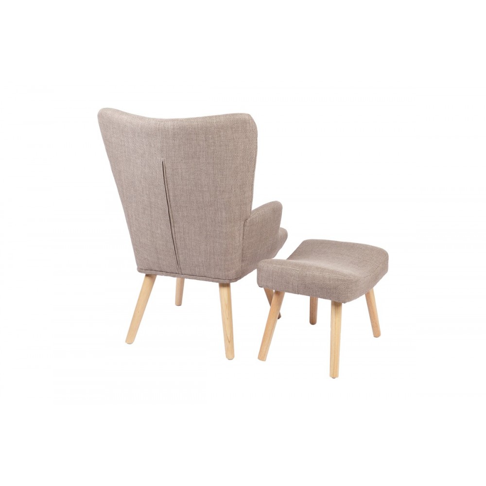 Πολυθρόνα-μπερζέρα "GERLINA" με υποπόδιο από ύφασμα/rubberwood σε χρώμα μπεζ/φυσικό 71x64x94