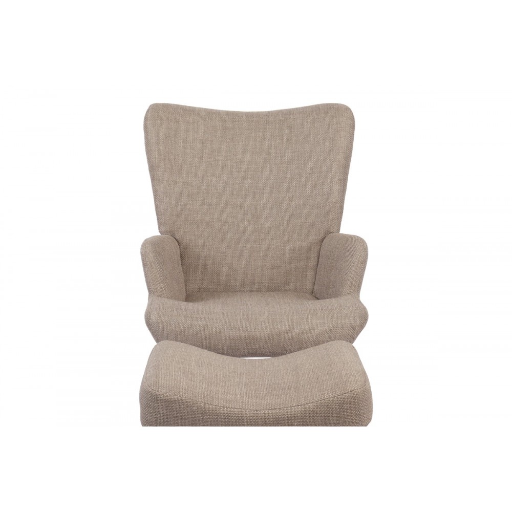 Πολυθρόνα-μπερζέρα "GERLINA" με υποπόδιο από ύφασμα/rubberwood σε χρώμα μπεζ/φυσικό 71x64x94