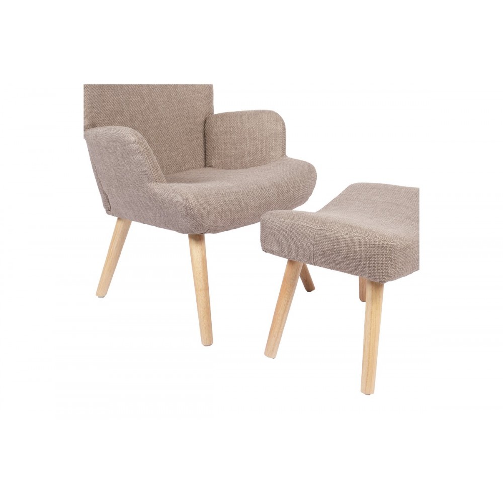 Πολυθρόνα-μπερζέρα "GERLINA" με υποπόδιο από ύφασμα/rubberwood σε χρώμα μπεζ/φυσικό 71x64x94