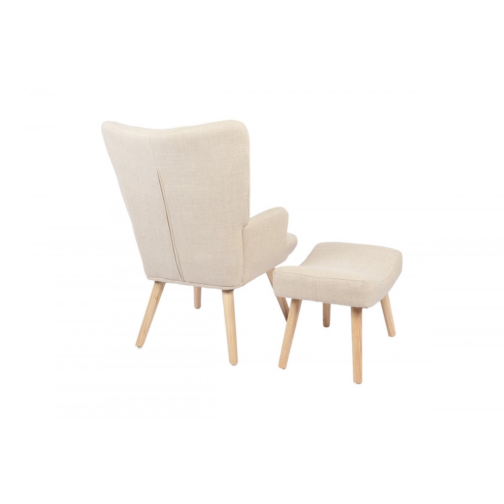 Πολυθρόνα-μπερζέρα "GERLINA" με υποπόδιο από ύφασμα/rubberwood σε χρώμα κρεμ/φυσικό 71x64x94