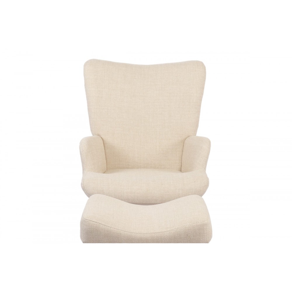 Πολυθρόνα-μπερζέρα "GERLINA" με υποπόδιο από ύφασμα/rubberwood σε χρώμα κρεμ/φυσικό 71x64x94