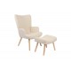 Πολυθρόνα-μπερζέρα "GERLINA" με υποπόδιο από ύφασμα/rubberwood σε χρώμα κρεμ/φυσικό 71x64x94