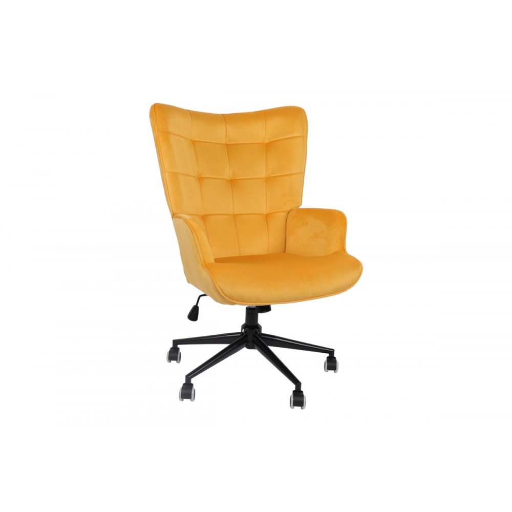 Καρέκλα γραφείου "LOBIMA" περιστρεφόμενη από βελούδο/μέταλλο σε χρώμα κίτρινο/μαύρο 71x68x104