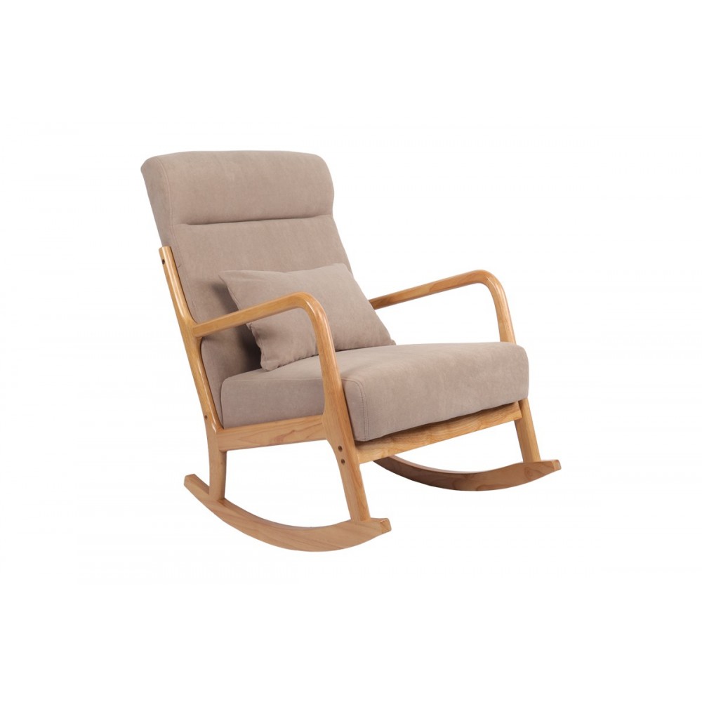 Κουνιστή πολυθρόνα "EDELDY" από ύφασμα/rubberwood σε χρώμα μπεζ/φυσικό 102x66x99