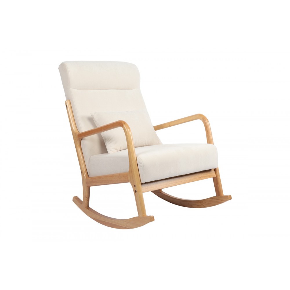 Κουνιστή πολυθρόνα "EDELDY" από ύφασμα/rubberwood σε χρώμα κρεμ/φυσικό 102x66x99
