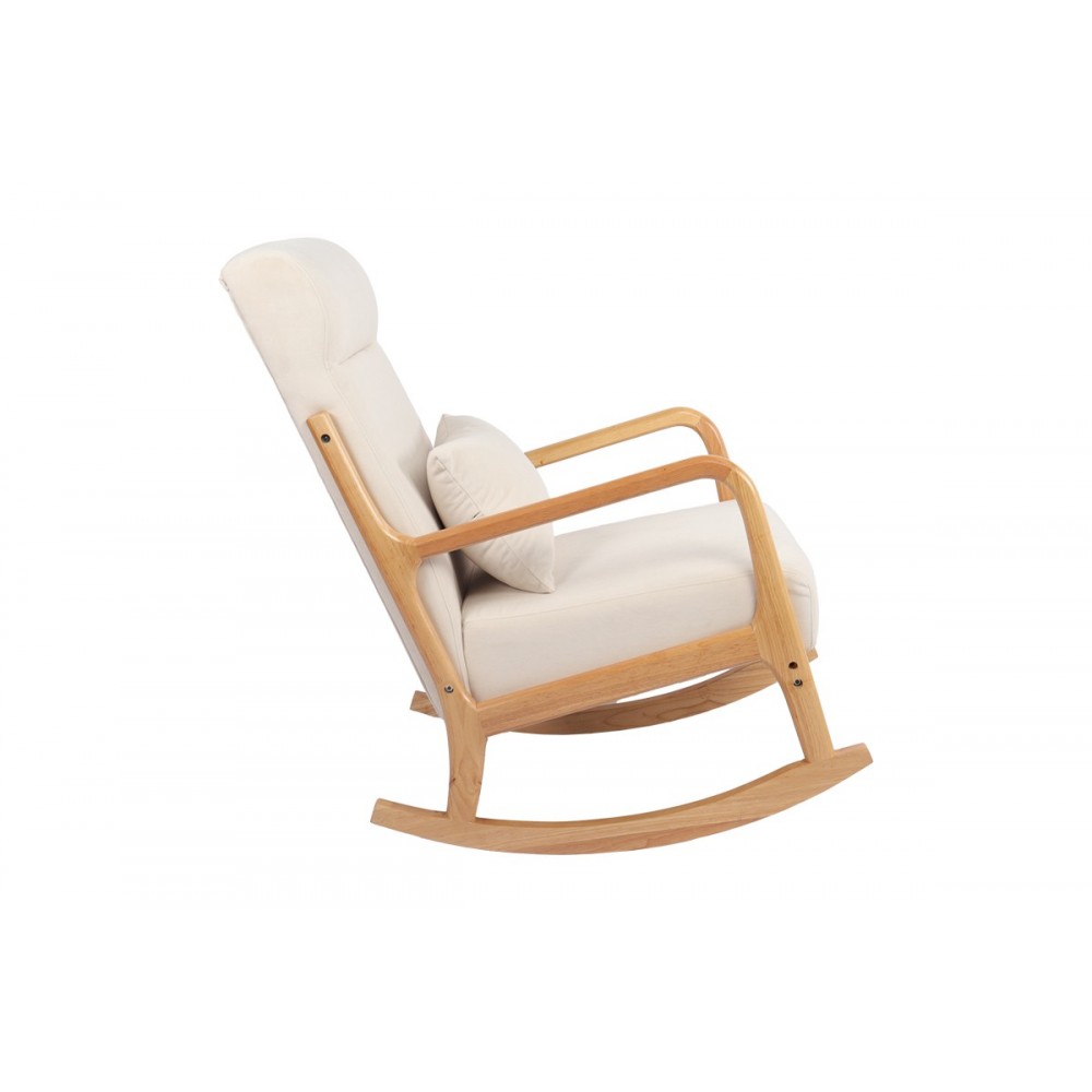 Κουνιστή πολυθρόνα "EDELDY" από ύφασμα/rubberwood σε χρώμα κρεμ/φυσικό 102x66x99