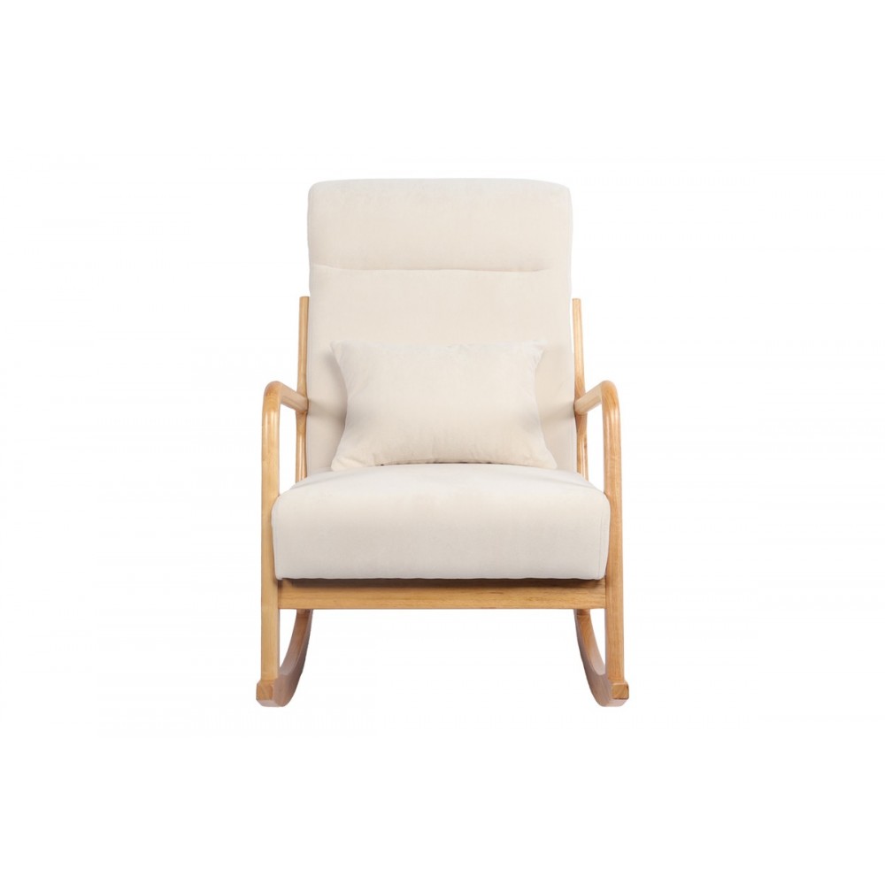 Κουνιστή πολυθρόνα "EDELDY" από ύφασμα/rubberwood σε χρώμα κρεμ/φυσικό 102x66x99