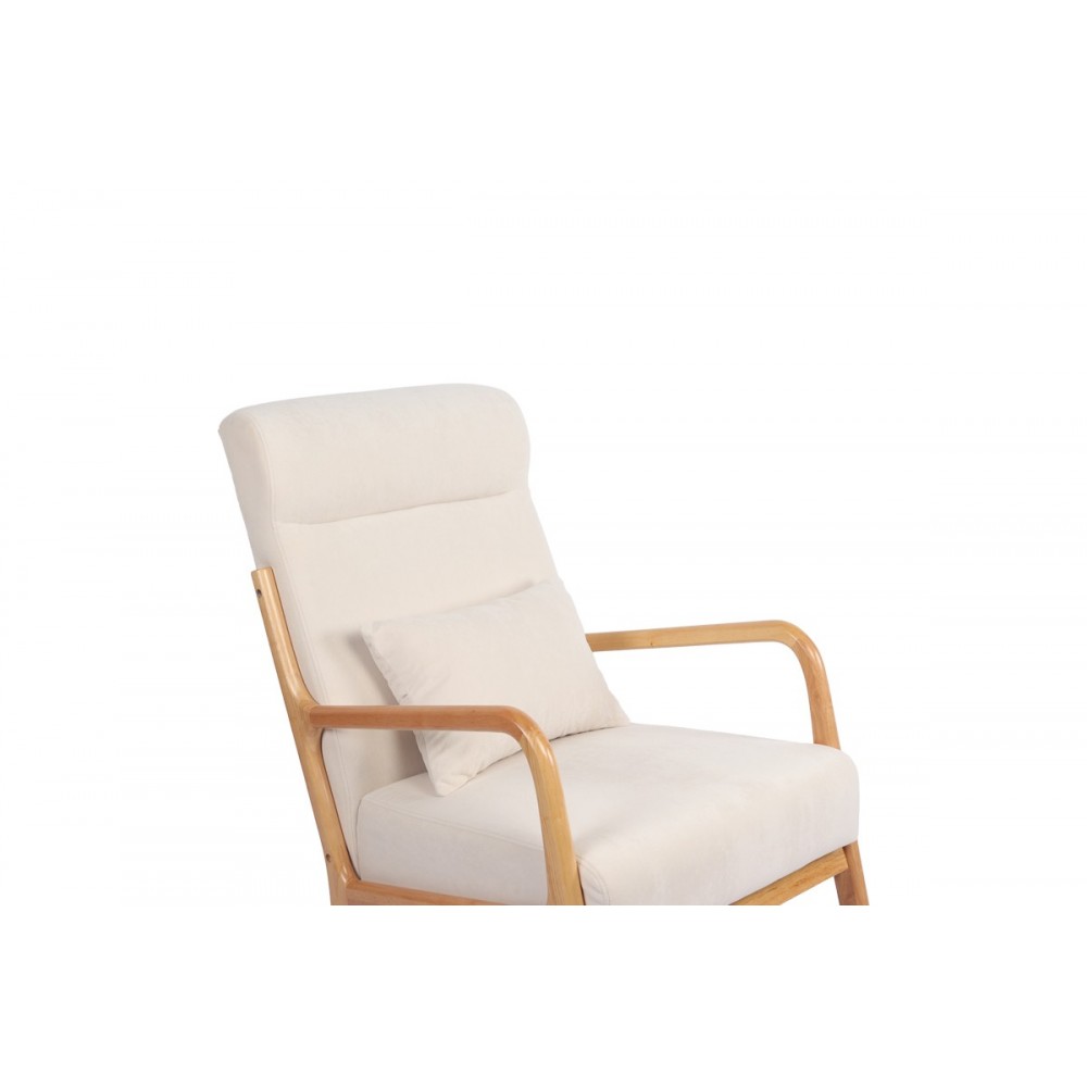 Κουνιστή πολυθρόνα "EDELDY" από ύφασμα/rubberwood σε χρώμα κρεμ/φυσικό 102x66x99