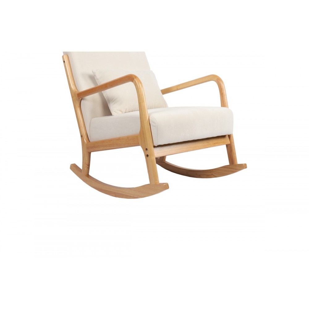 Κουνιστή πολυθρόνα "EDELDY" από ύφασμα/rubberwood σε χρώμα κρεμ/φυσικό 102x66x99