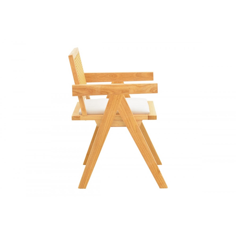 Πολυθρόνα "WINSLOW" από rubberwood/ύφασμα σε χρώμα φυσικό/λευκό 51x54x80