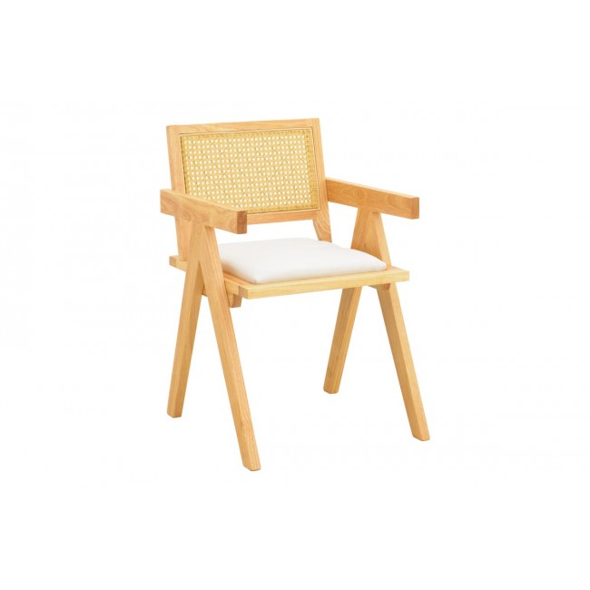 Πολυθρόνα "WINSLOW" από rubberwood/ύφασμα σε χρώμα φυσικό/λευκό 51x54x80