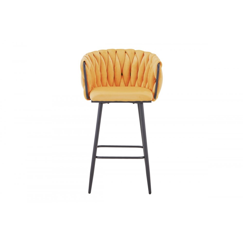 Σκαμπό μπαρ "VIVIAN" από βελούδο/μέταλλο σε χρώμα κίτρινο/μαύρο 57x50x100
