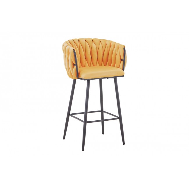 Σκαμπό μπαρ "VIVIAN" από βελούδο/μέταλλο σε χρώμα κίτρινο/μαύρο 57x50x100