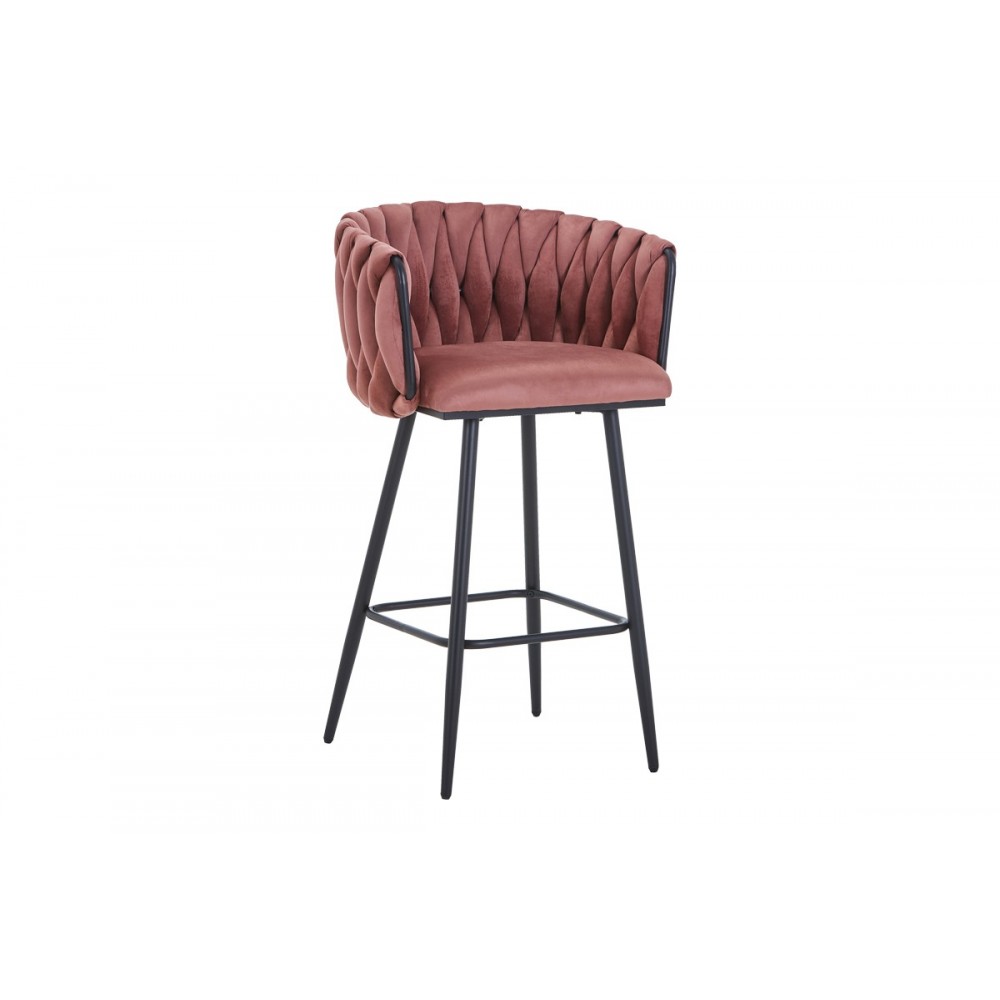 Σκαμπό μπαρ "VIVIAN" από βελούδο/μέταλλο σε χρώμα σάπιο μήλο/μαύρο 57x50x100